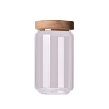 frasco de armazenamento de porcas de vidro com tampa de madeira inquebrável para biscoitos potes de armazenamento de vidro herméticos